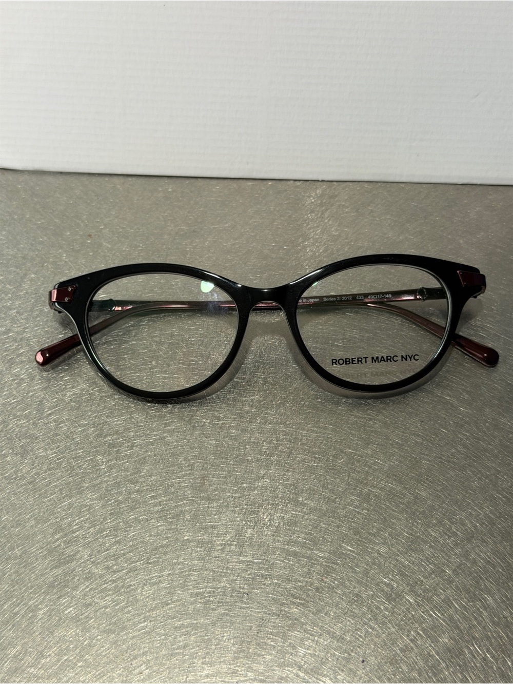 Robert Marc #2012 Acetate/Titanium Cat-Eye Glasses, Black Onyx, 49MM, NWT, $595